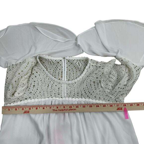 NWT Lilly Pulitzer Amenna Flounce Sleeve Top Sz 10 Resort White Lace Yoke Eyelet - Picture 14 of 15